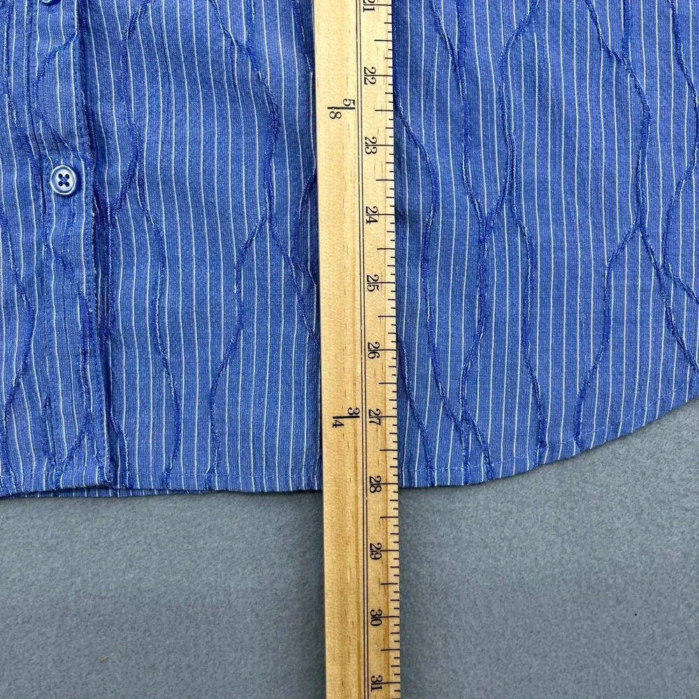Chico's Blue White Pinstripe Textured Button Down Shirt Roll Tab Size 3 Large - Picture 7 of 13